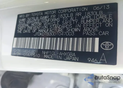 2013 Toyota Prius C Four from USA, damaged, VIN JTDKDTB30D1047003